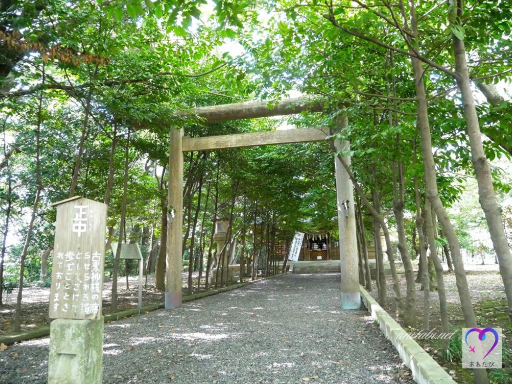 the approach and wooden torii gate leading to the worship hall and main hall of agatai shrine